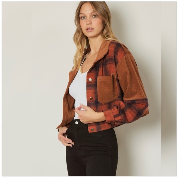 BNWT Cognac plaid and corduroy jacket - Picture 4 of 8